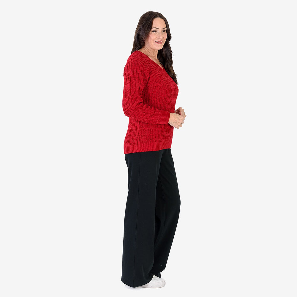 Sugar Crisp V-Neck Cable Knit Jumper (Size 8 to 10) - Red