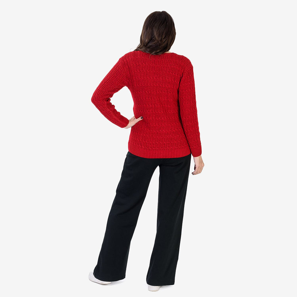 Sugar Crisp V-Neck Cable Knit Jumper (Size 8 to 10) - Red