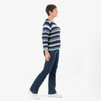 Sugar Crisp Women’s Chevron Wave Stripe Textured Jumper with Long Sleeves