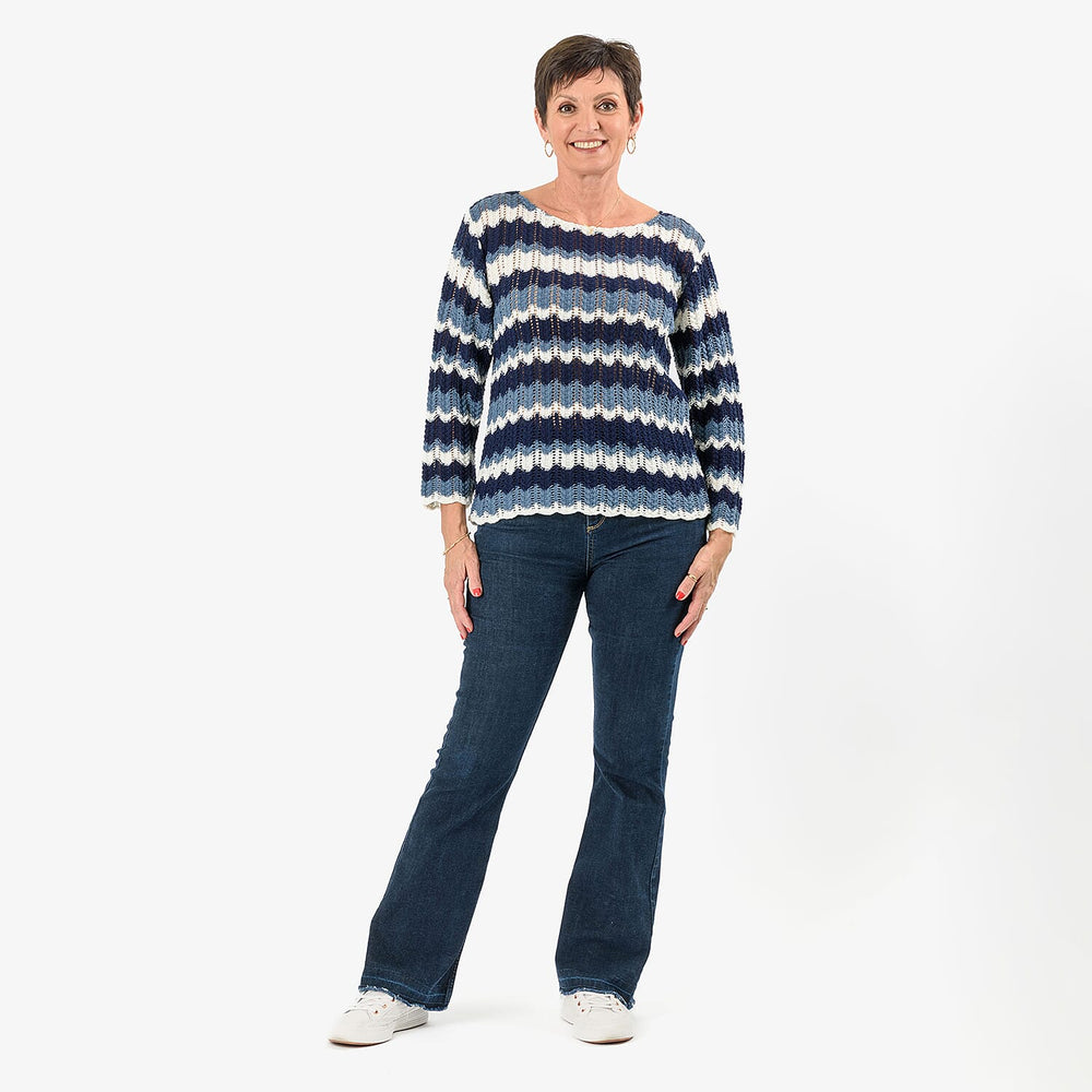 Sugar Crisp Women’s Chevron Wave Stripe Textured Jumper with Long Sleeves