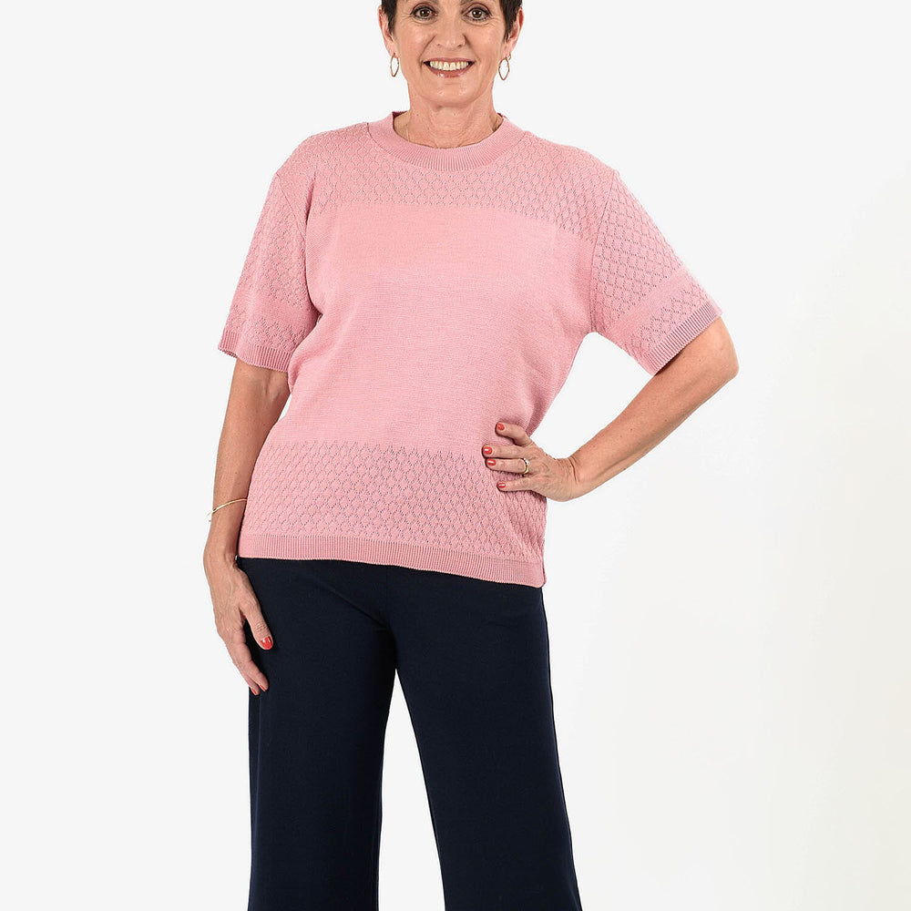 Sugar Crisp Short Sleeve Diamond Patten Top (Size L) - Pastel Pink
