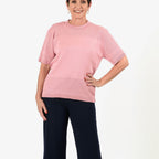 Sugar Crisp Short Sleeve Diamond Patten Top (Size L) - Pastel Pink