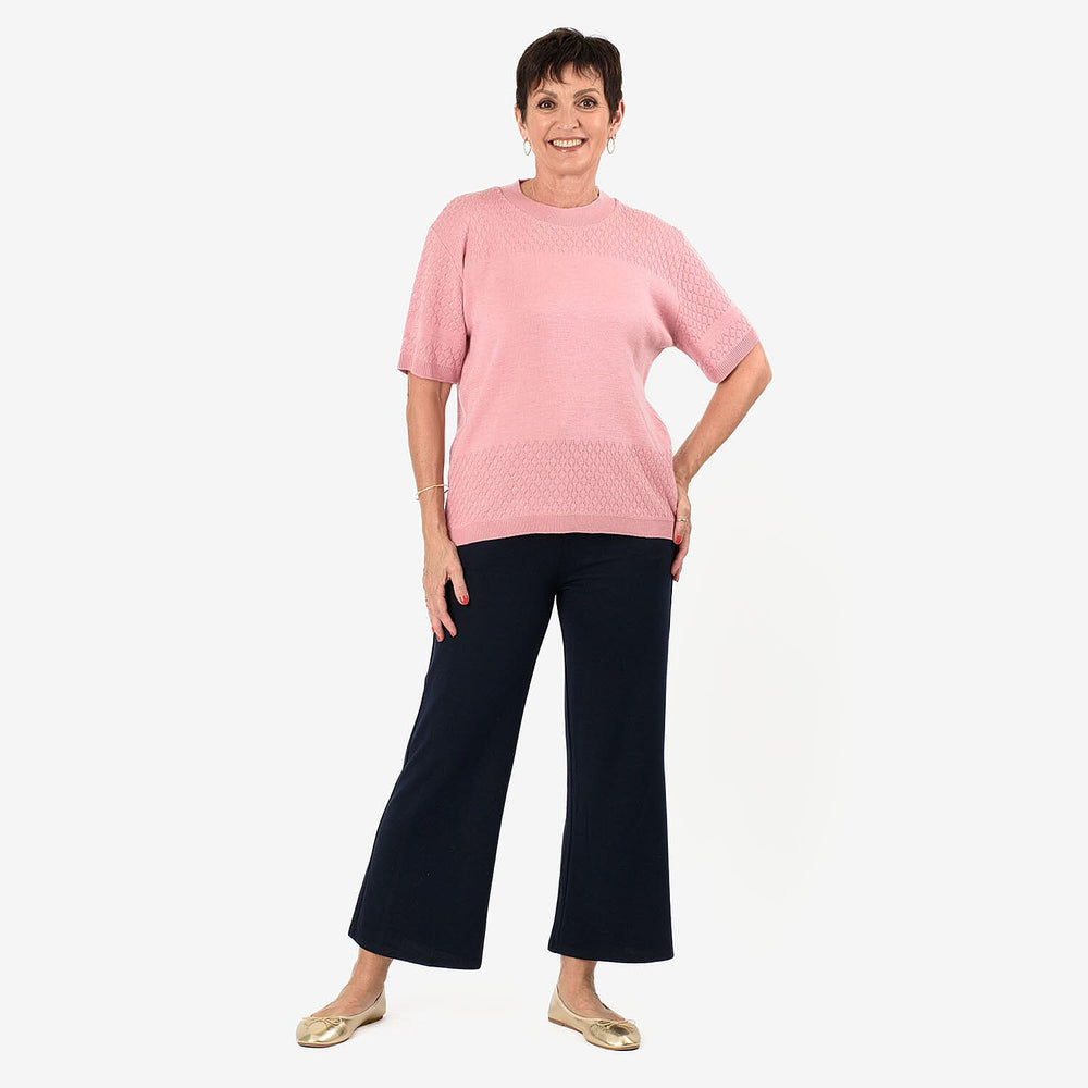 Sugar Crisp Short Sleeve Diamond Patten Top (Size L) - Pastel Pink
