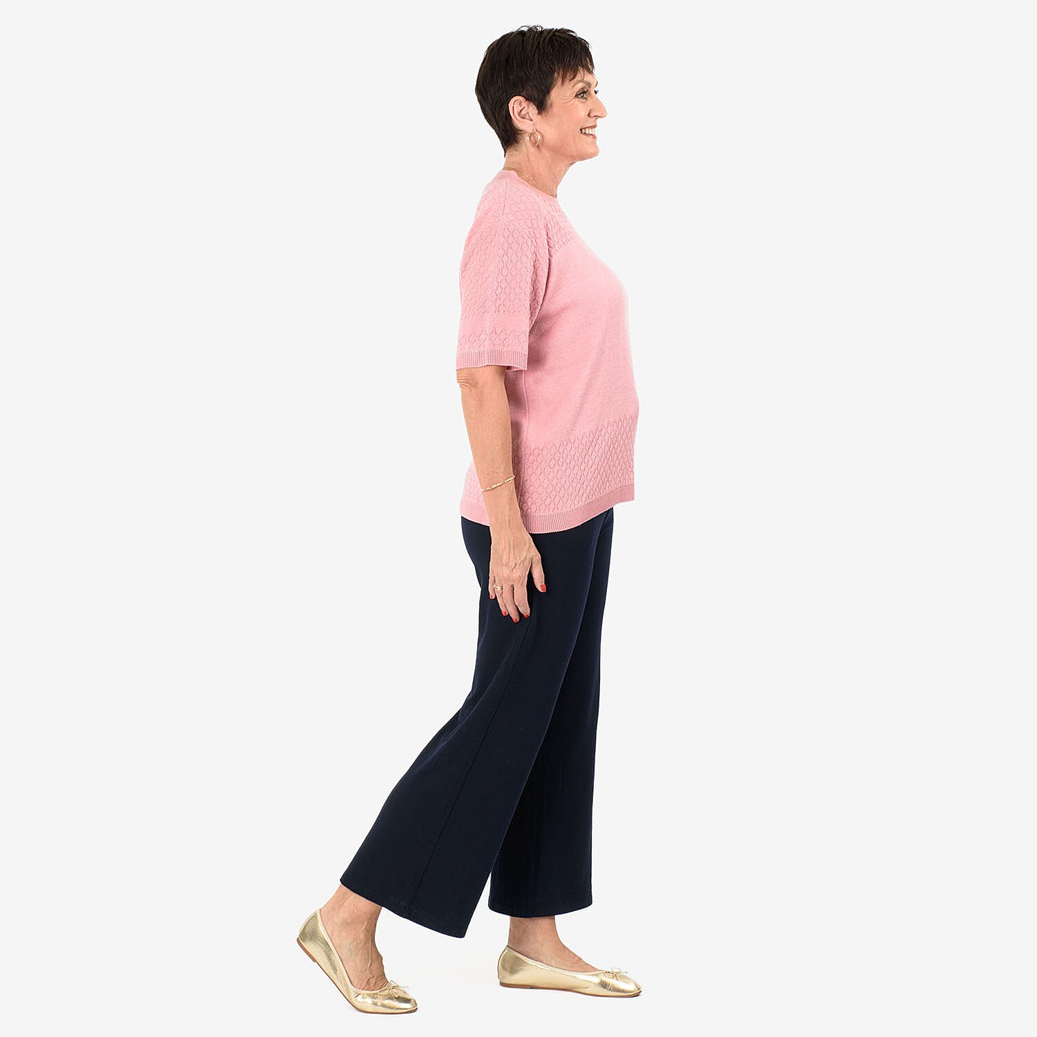 Sugar Crisp Short Sleeve Diamond Patten Top (Size L) - Pastel Pink