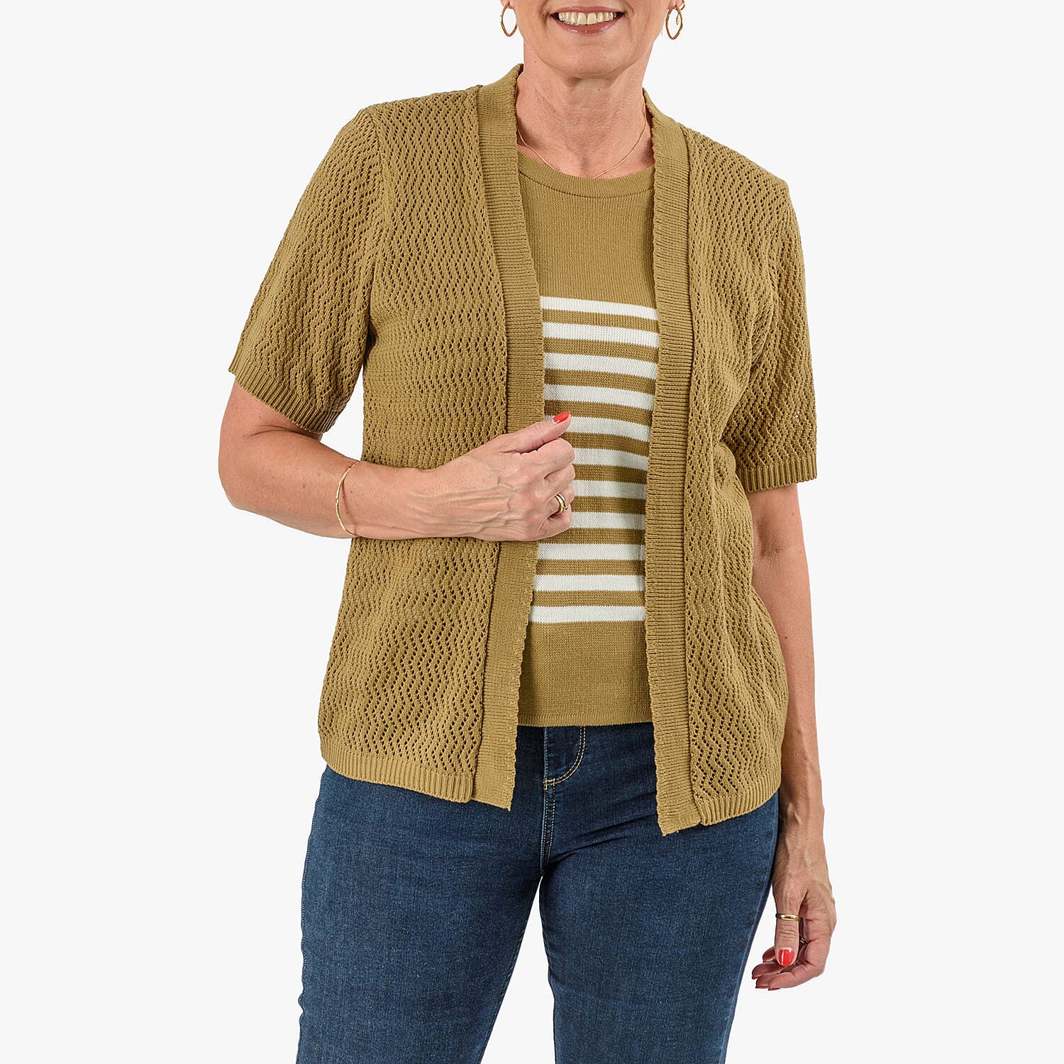Sugar Crisp 2-In-1 Cardigan Top (Size M) - Camel