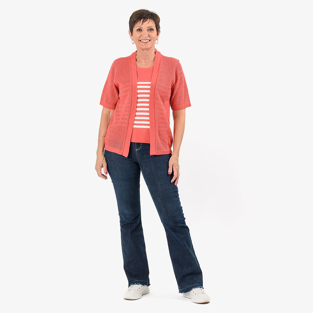 Sugar Crisp 2-In-1 Cardigan Top (Size S) - Coral