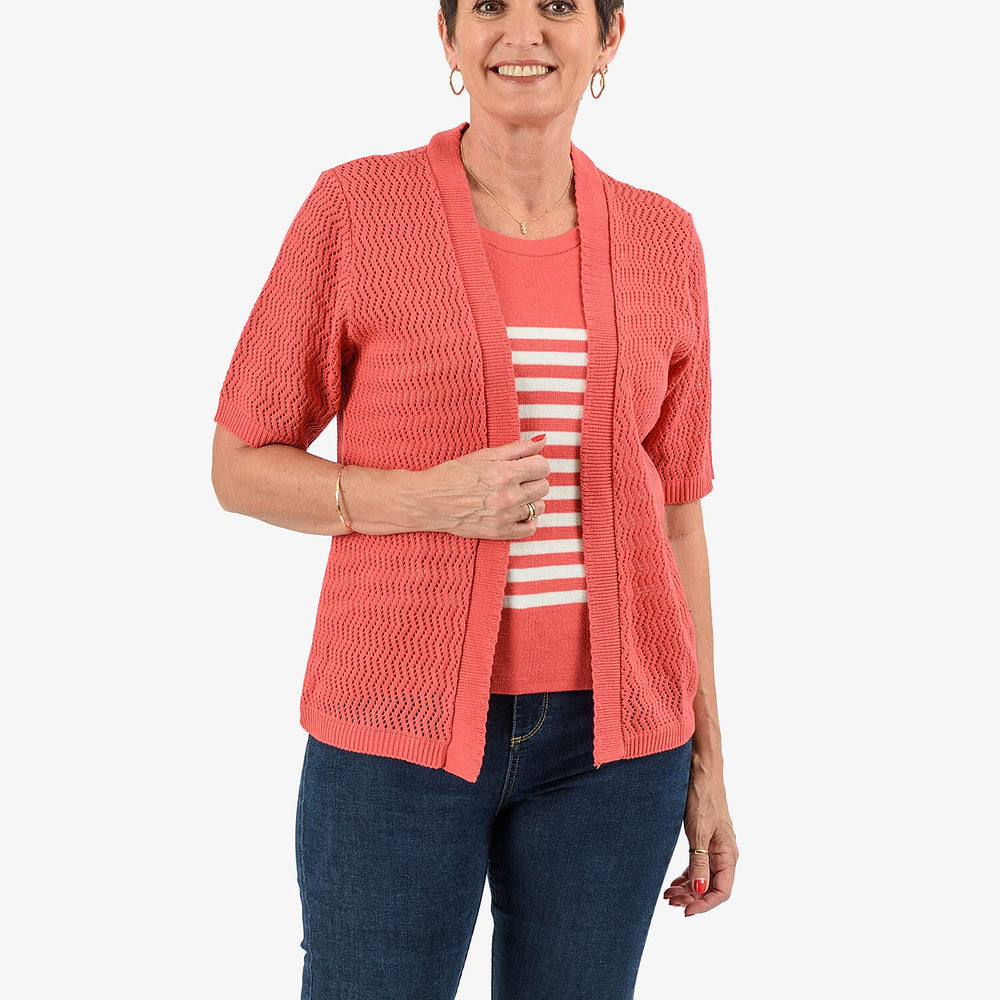 Sugar Crisp 2-In-1 Cardigan Top (Size S) - Coral
