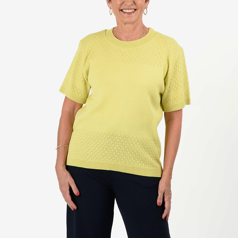 Sugar Crisp Short Sleeve Diamond Patten Top (Size L) - Pastel Pink