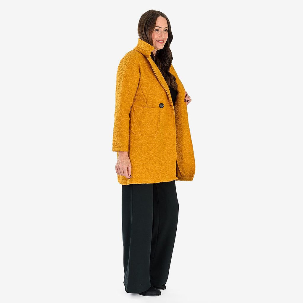 Sugar Crisp Made In Italy Two Button Boucle Coat With Pockets (One Size) - Mustard