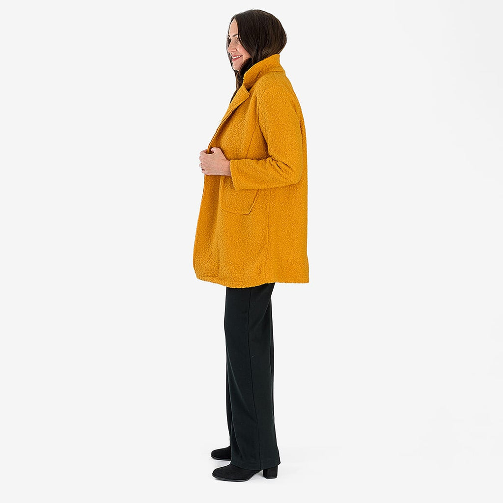 Sugar Crisp Made In Italy Two Button Boucle Coat With Pockets (One Size) - Mustard