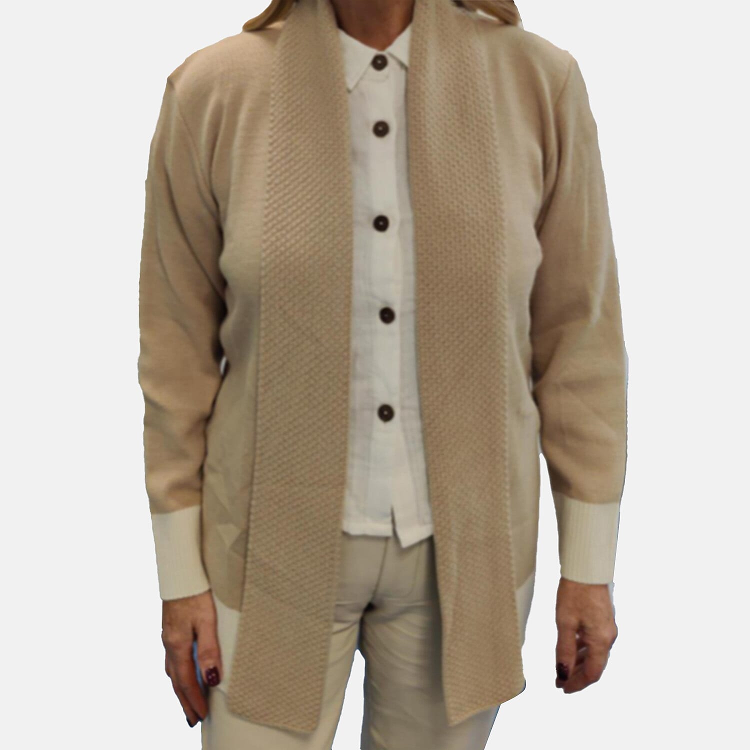 Sugar Crisp Color Block Soft Touch Drape Knit Cardigan (Size M, 12 to 14) - Stone