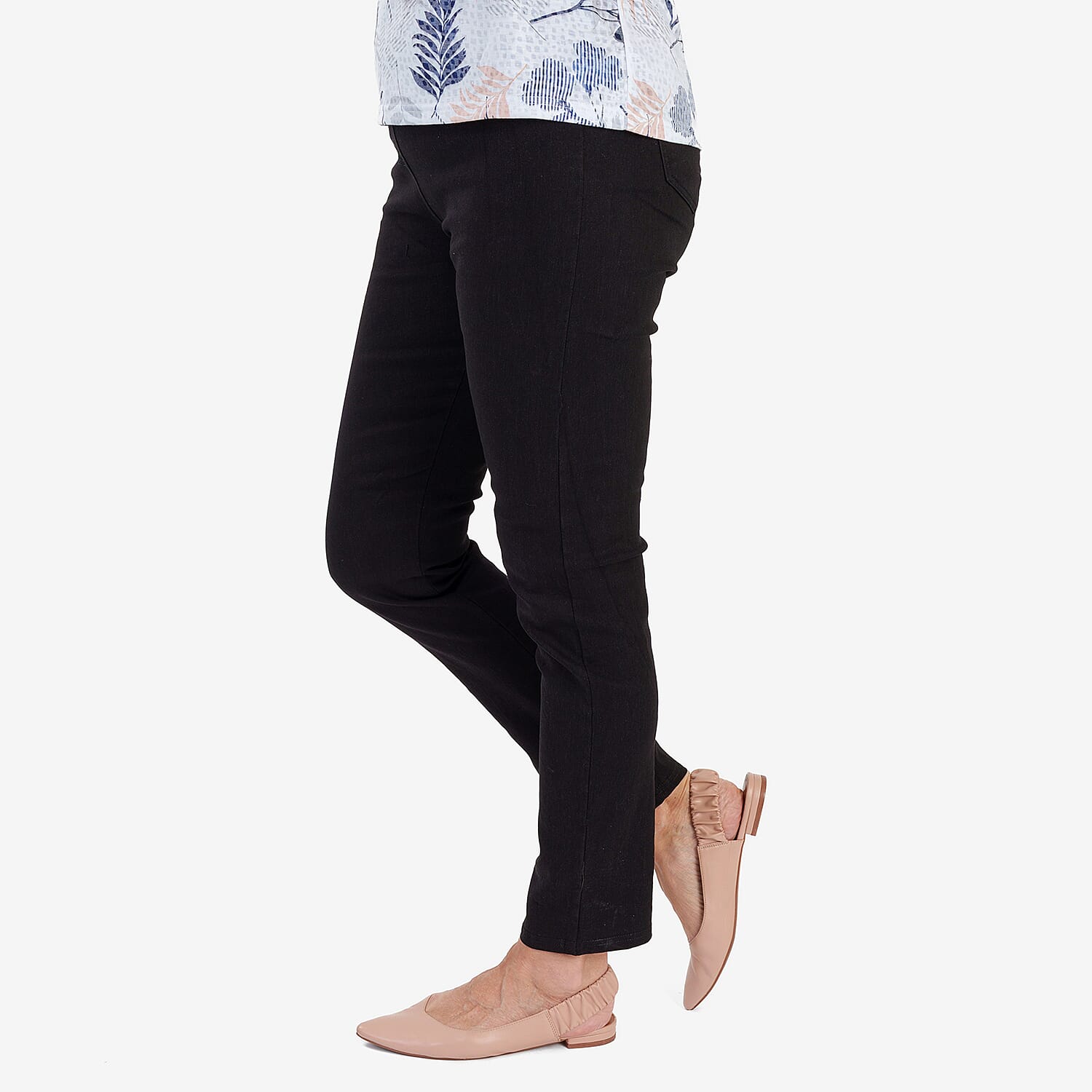 ITALIAN MADE - Sugar Crisp Elasticated Waistband Jeans with 27 inch Leg (Size 10) - Black