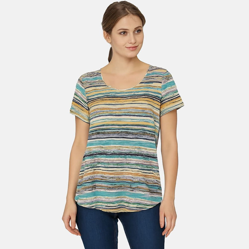 Sugar Crisp Cotton Womens Multi-Stripe Knit Casual Top (Size XL) - Orange