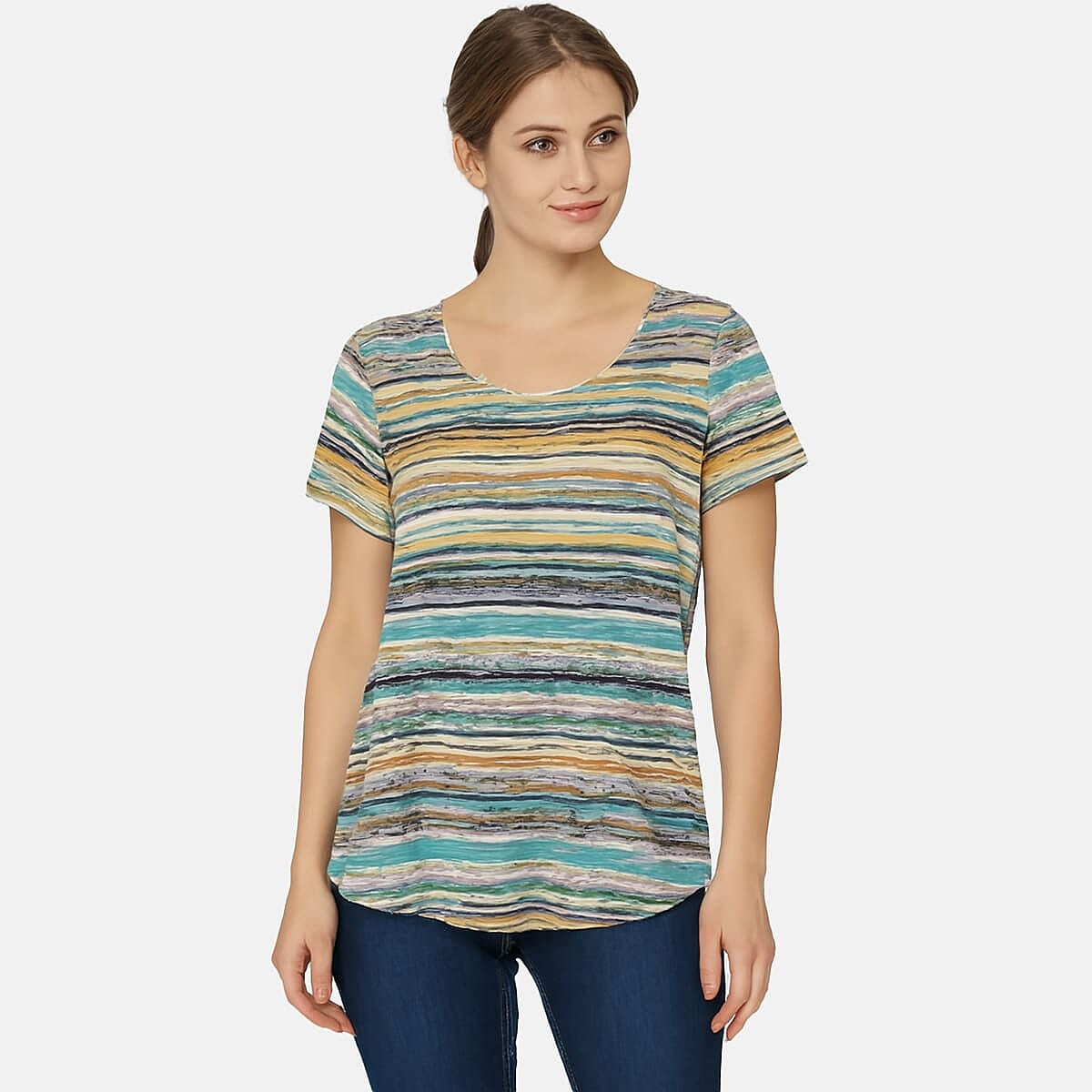 Sugar Crisp Cotton Womens Multi-Stripe Knit Casual Top (Size XL) - Orange