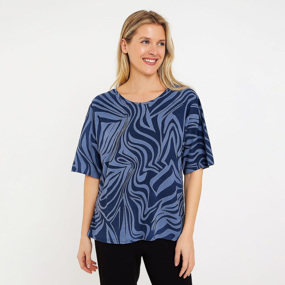 Sugar Crisp 100% Cotton Abstract Zebra Print Denim Top (Size - L)