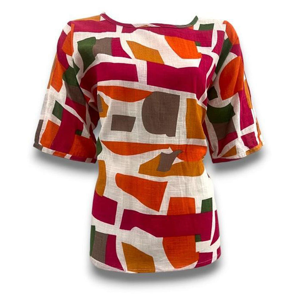 Sugar Crisp Cotton Woven Top (Size - Medium) - Coral