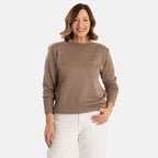 Sugar Crisp Women’s Fine Knit Boat Neck Jumper with Metallic Trim & Long Sleeves