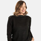 Sugar Crisp Women’s Fine Knit Boat Neck Jumper with Metallic Trim & Long Sleeves