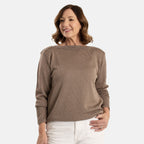 Sugar Crisp Women’s Fine Knit Boat Neck Jumper with Metallic Trim & Long Sleeves