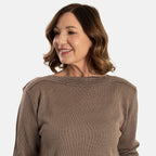 Sugar Crisp Women’s Fine Knit Boat Neck Jumper with Metallic Trim & Long Sleeves