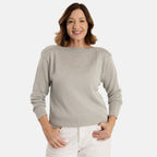 Sugar Crisp Elegant Fine Knit Metallic Trim Boatneck Jumper (Size S) - Silver
