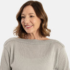 Sugar Crisp Elegant Fine Knit Metallic Trim Boatneck Jumper (Size S) - Silver
