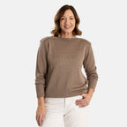 Sugar Crisp Women’s Fine Knit Boat Neck Jumper with Metallic Trim & Long Sleeves