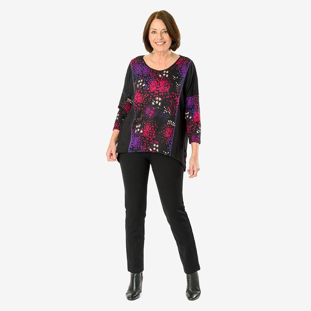 Sugar Crisp Floral Printed Top (Size L) - Black