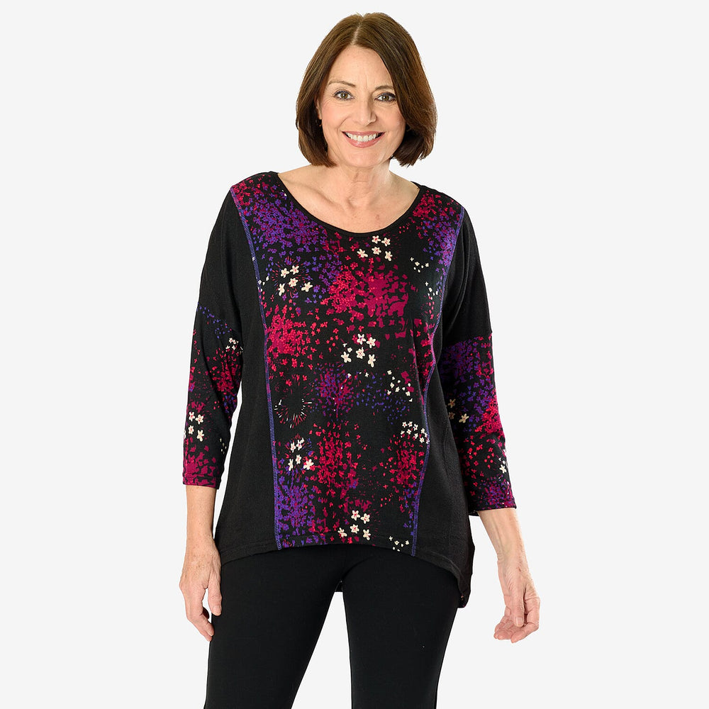 Sugar Crisp Floral Printed Top (Size L) - Black