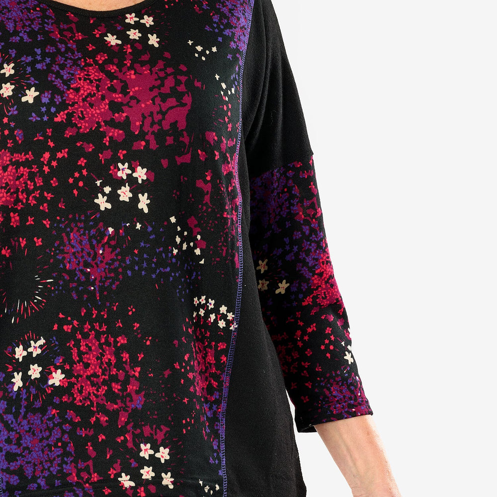 Sugar Crisp Floral Printed Top (Size L) - Black