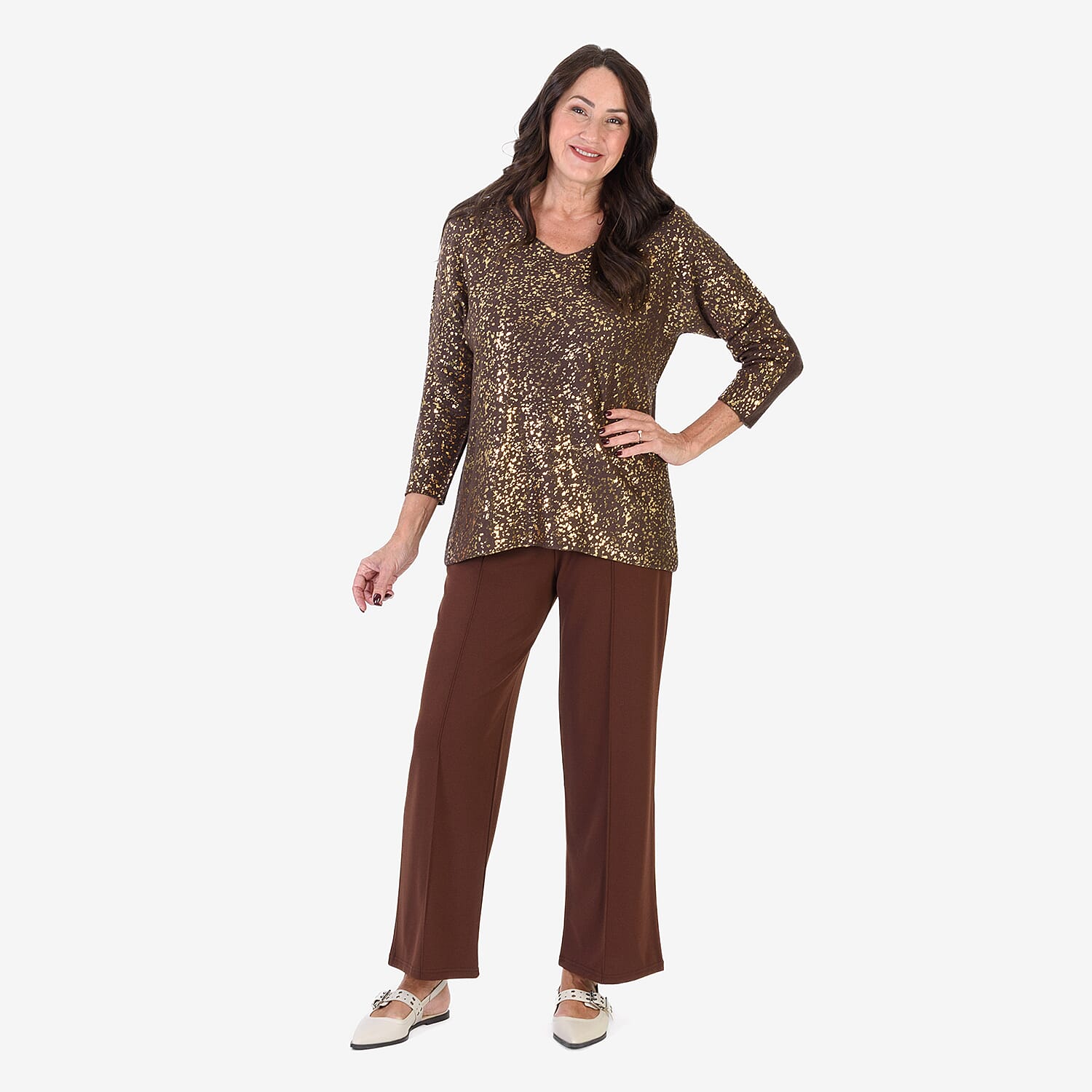 Sugar Crisp Foil Printed Embellished Jumper (One Size) - Chocolate Brown