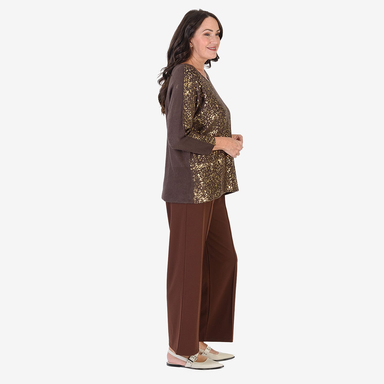 Sugar Crisp Foil Printed Embellished Jumper (One Size) - Chocolate Brown