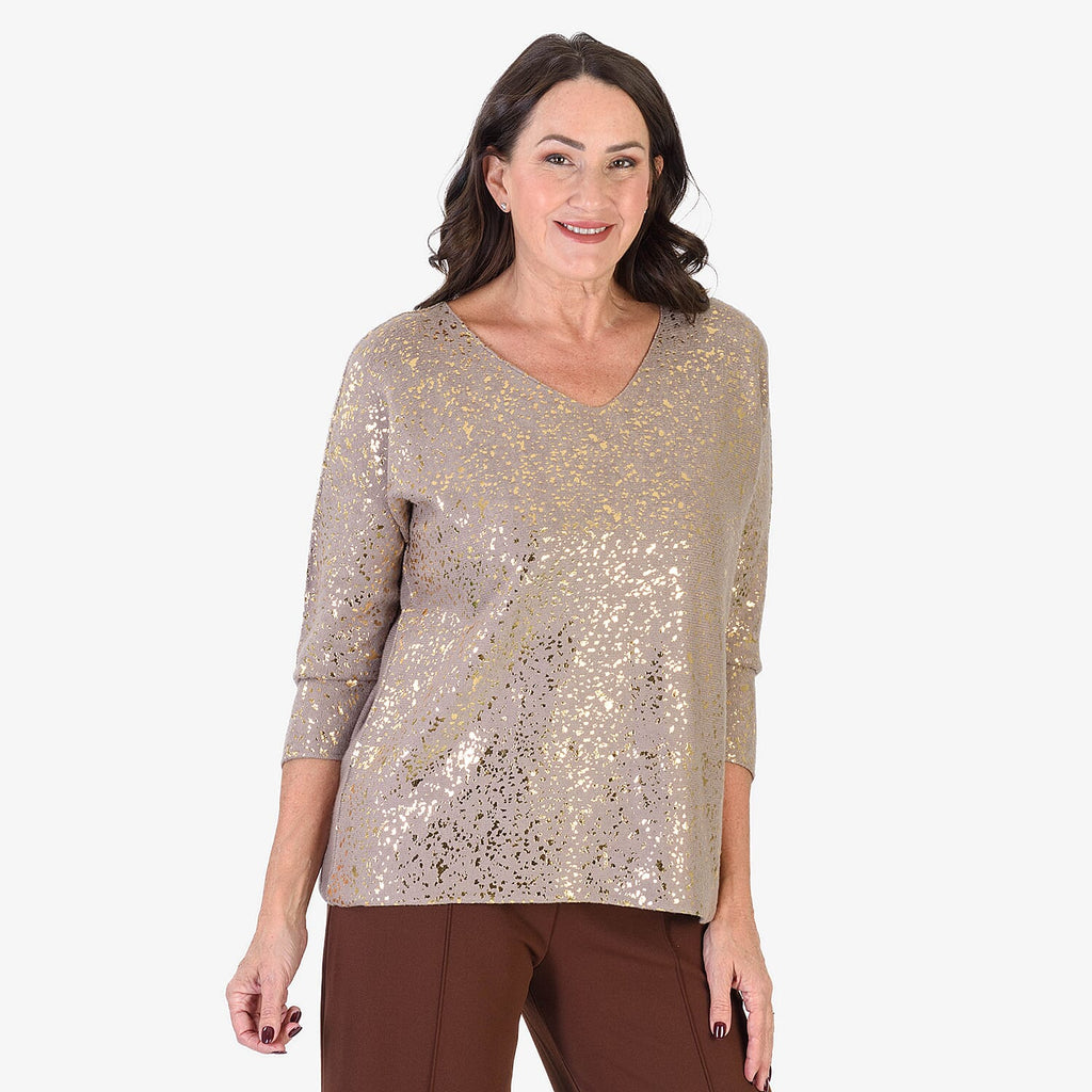 Sugar Crisp Foil Printed Embellished Jumper (One Size) - Mocha