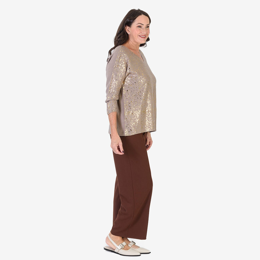 Sugar Crisp Foil Printed Embellished Jumper (One Size) - Mocha