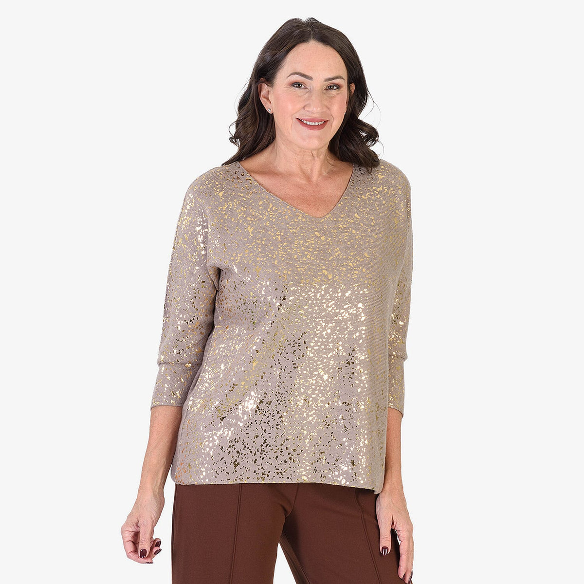 Sugar Crisp Foil Printed Embellished Jumper (One Size) - Mocha