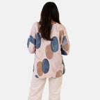 Sugar Crisp Italian Made Printed Long-Sleeved Scoop-Neck Sequined Layered Top One-Size (Fits upto Size 22) - Pink