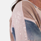 Sugar Crisp Italian Made Printed Long-Sleeved Scoop-Neck Sequined Layered Top One-Size (Fits upto Size 22) - Pink