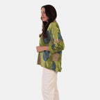 Sugar Crisp Italian Made Printed Long-Sleeved Scoop-Neck Sequined Layered Top One-Size (Fits upto Size 22) - Lime