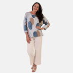 Sugar Crisp Italian Made Printed Long-Sleeved Scoop-Neck Sequined Layered Top One-Size (Fits upto Size 22) - Grey