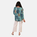 Sugar Crisp Italian Made Printed Long-Sleeved Scoop-Neck Sequined Layered Top One-Size (Fits upto Size 22) - Duck Egg