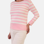 Sugar Crisp Italian Made Round-Neck Colour-Block Stripe Roll-Sleeve Top One-Size (Fits upto Size 18)