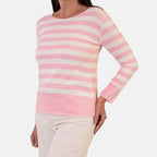 Sugar Crisp Italian Made Round-Neck Colour-Block Stripe Roll-Sleeve Top One-Size (Fits upto Size 18)