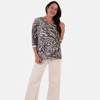 Sugar Crisp Italian Made V-Neck Abstract Print Top One-Size (Fits upto Size 22) - Black