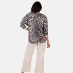 Sugar Crisp Italian Made V-Neck Abstract Print Top One-Size (Fits upto Size 22) - Black