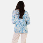 Sugar Crisp Italian Made V-Neck Abstract Print Top One-Size (Fits upto Size 18) - Blue