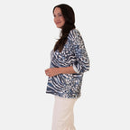 Sugar Crisp Italian Made V-Neck Abstract Print Top One-Size (Fits upto Size 18) - Navy
