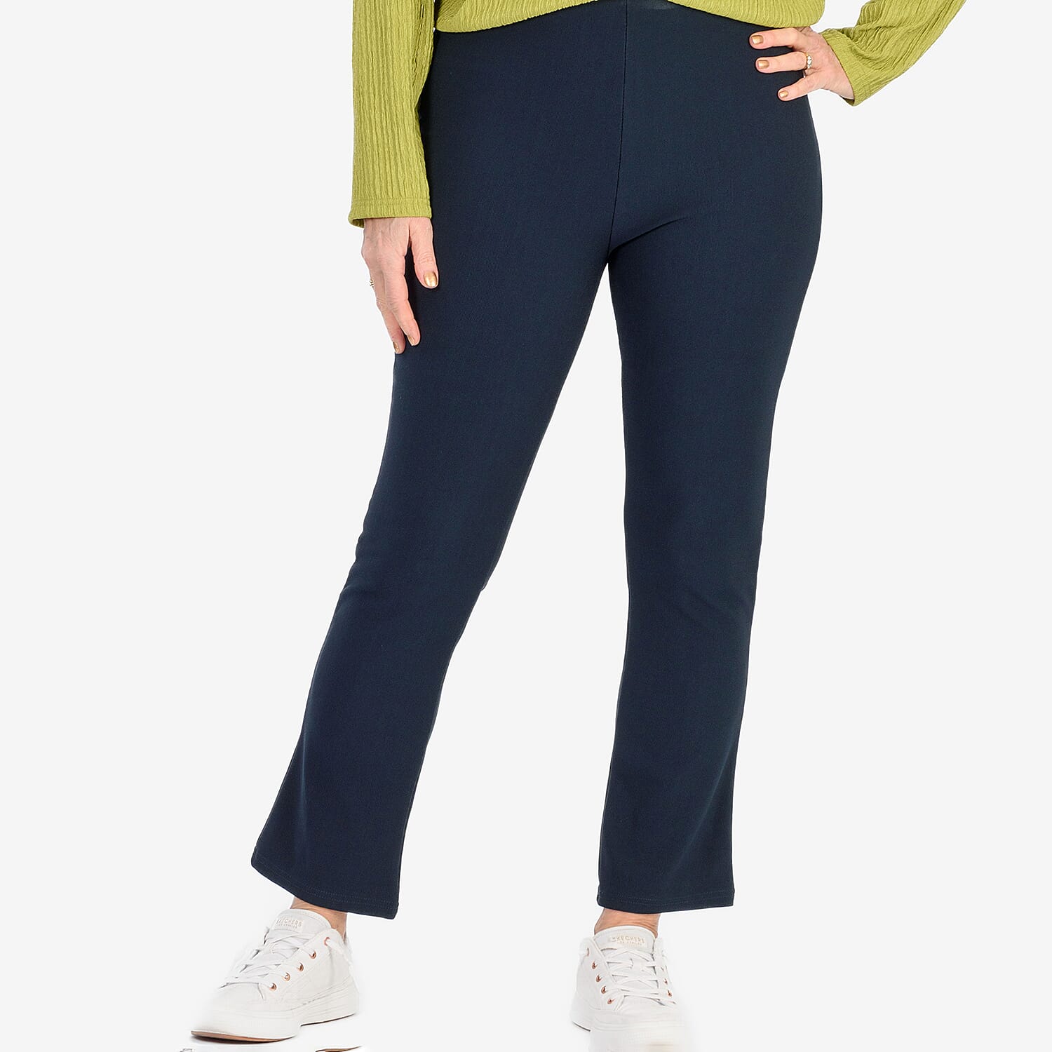ITALIAN MADE - Sugar Crisp Ribbed Bootleg Trousers 27 Inch Leg (Size 12) - Navy