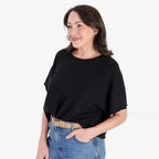 Sugar Crisp Italian-Made Batwing Sleeve Round Neck Top (One Size) - Black