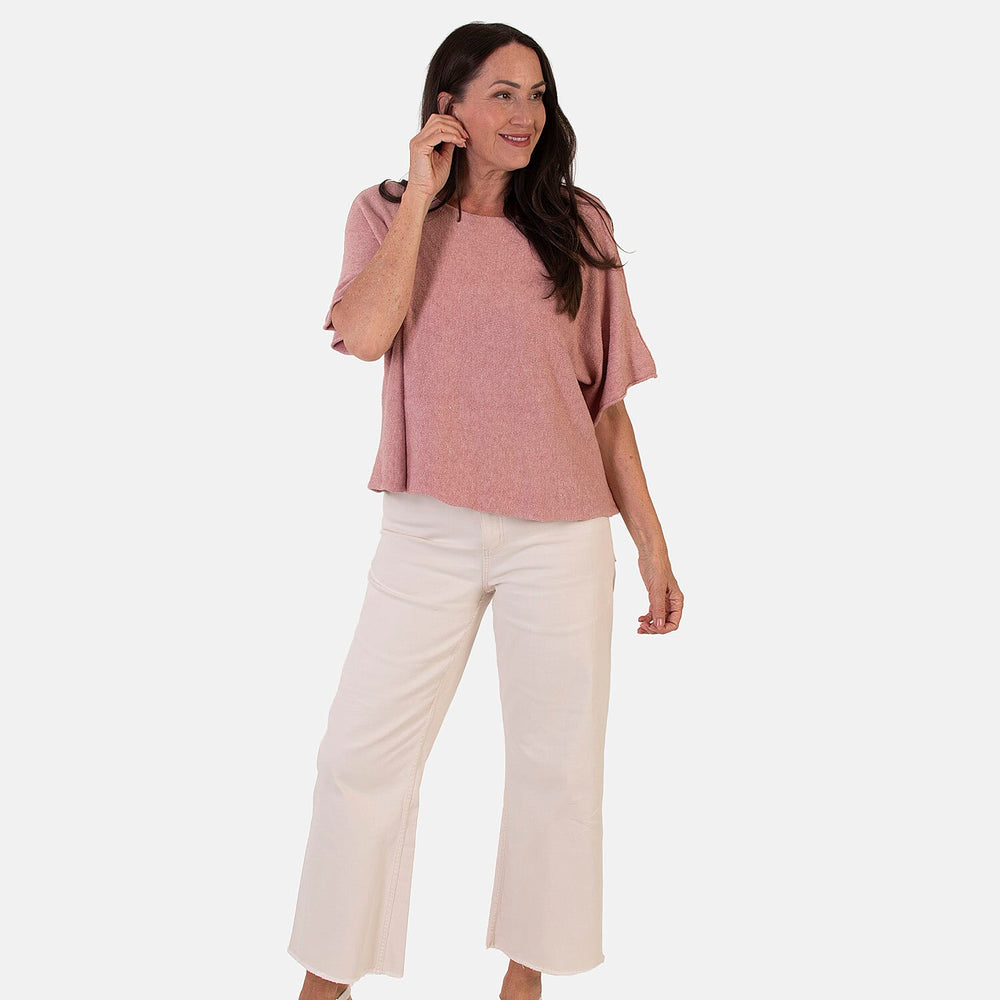 Sugar Crisp Italian-Made Batwing Sleeve Round Neck Top (One Size) - Dark Pink