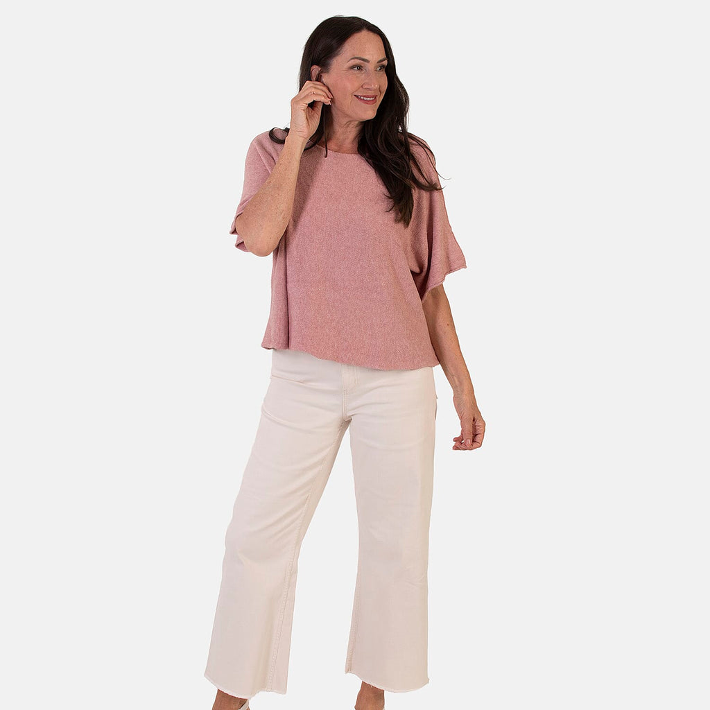 Sugar Crisp Italian-Made Batwing Sleeve Round Neck Top (One Size) - Dark Pink